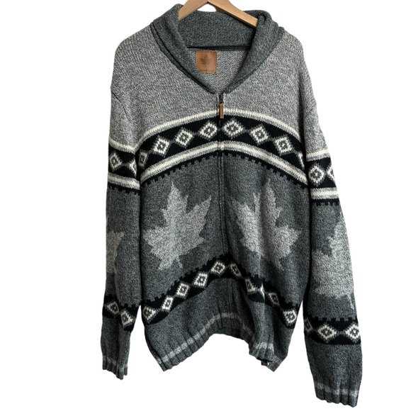 Canadiana Men Sweater XXL Canada Leaf Heavy Wool Blend Full Zip Sweater Grandpa - Picture 1 of 10